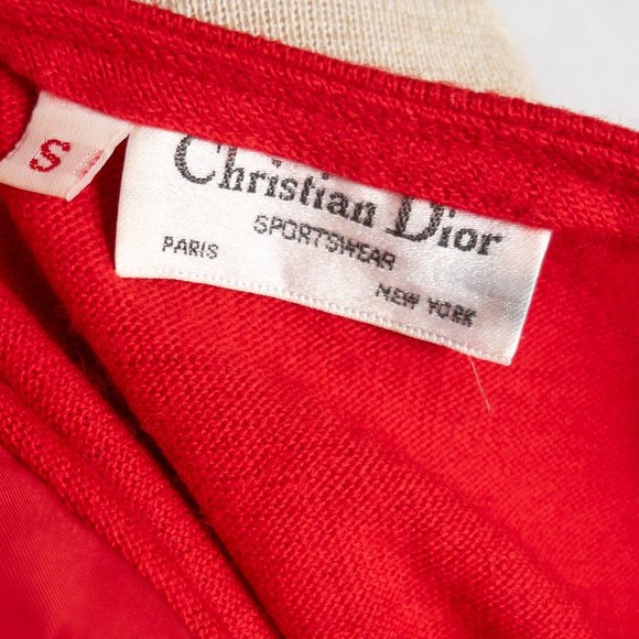 Vintage Christian Dior 80s Red 100% Wool Sweater Dress Pockets Elastic Small - Picture 6 of 6